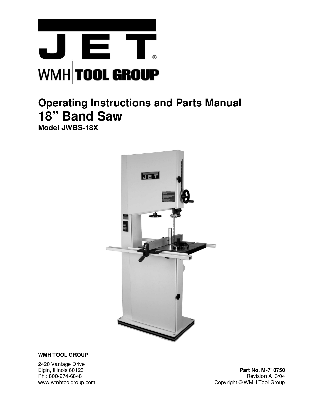 PDF manual for Jet Other JWBS140S Bandsaw